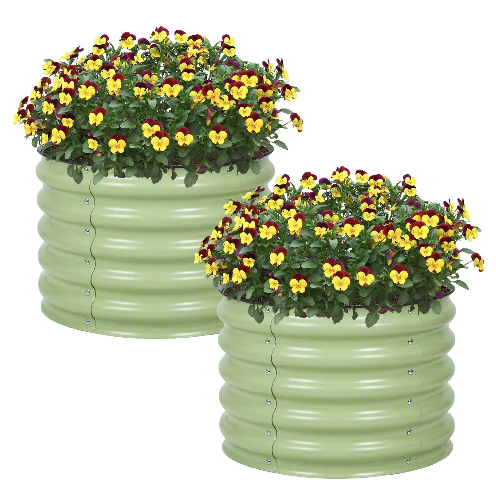 16.7" Tall Round Raised Garden Bed - 24" Diameter Aluzinc Planter (Set of 2) - Aoodor
